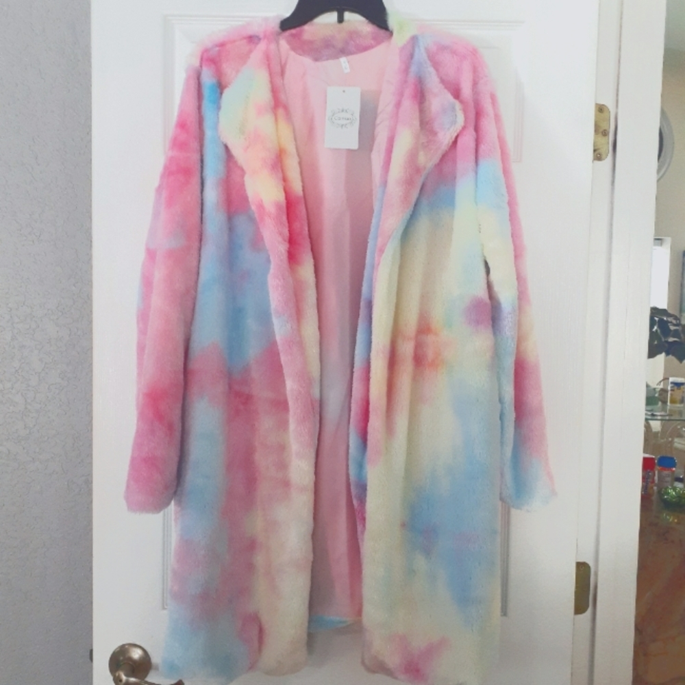 Pink Tye Dye Fuzzy Coat
